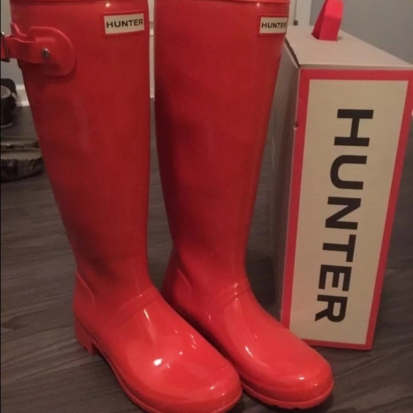 Hunter Orange Tall Gloss Boots - Picture 2 of 3